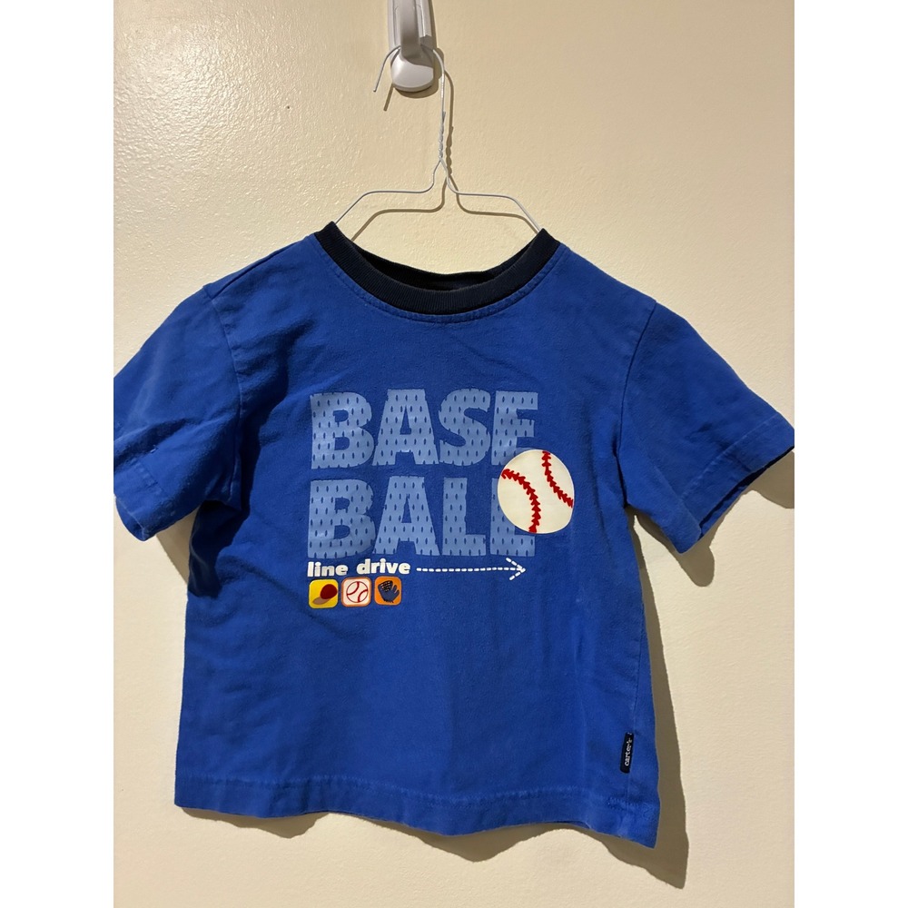 Carters Kids 2000s Blue Baseball Graphic Ringer T-Shirt Size 4T